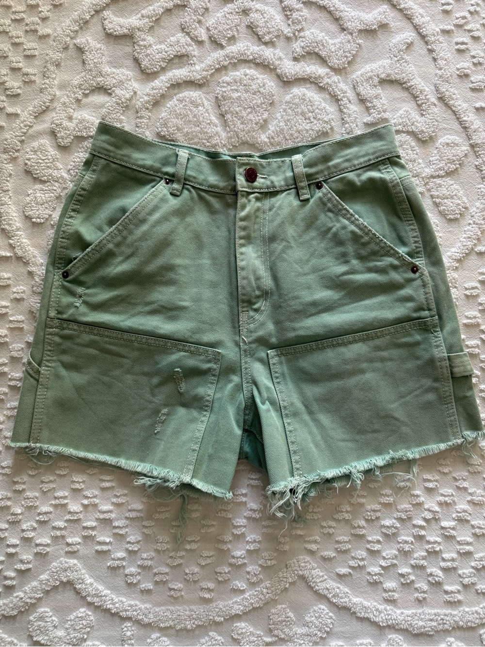 BDG Cut Off Carpenter Denim Shorts Size 28 Green High Rise Urban Outfitters